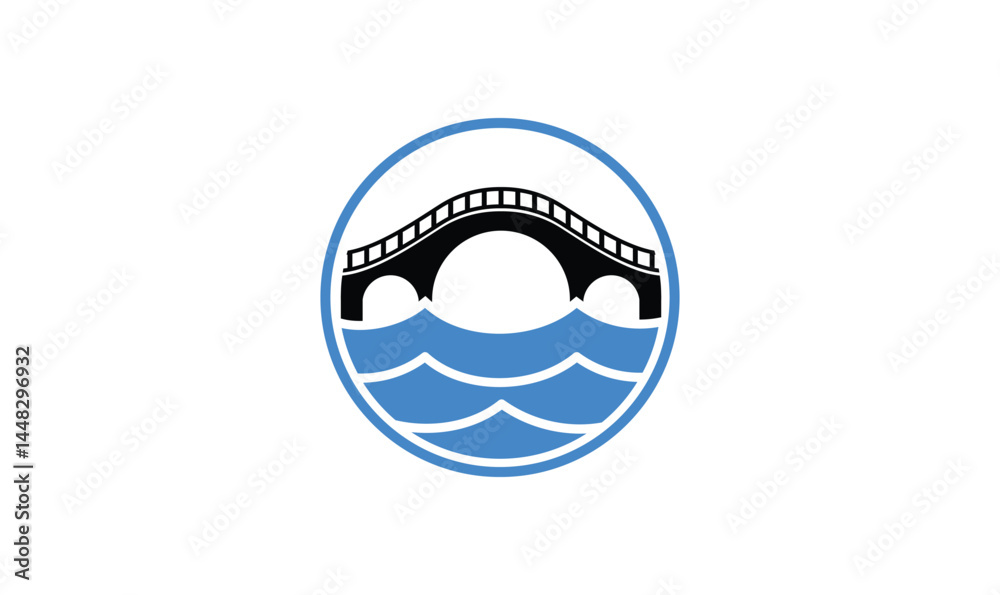 Fototapeta premium Bridge with river logo in circle shape