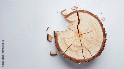 Wallpaper Mural Detailed Wood Cross Section with Bite Mark and Cracks on White Background Torontodigital.ca