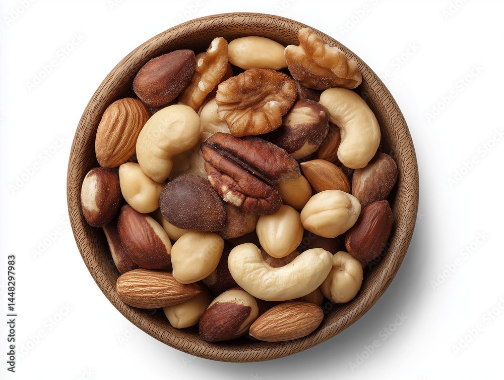 mixed nuts in a wooden bowl, isolated on a white background with a clipping path, top view
mixed nuts in a wooden bowl, isolated on a white background with a clipping path, top view