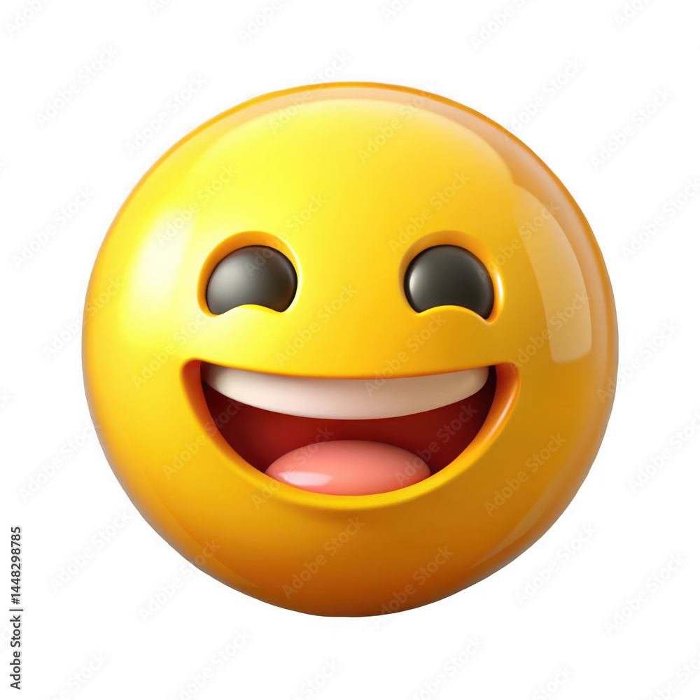 Fototapeta premium Happy yellow emoticon 3D render joyful face emoji isolated on transparent background
