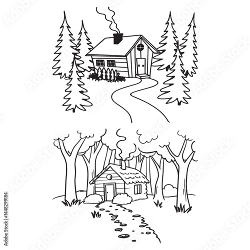 House in a beautiful pine forest hut