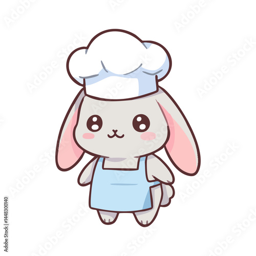 cute icon character rabbit wearing a chefs hat and apron.