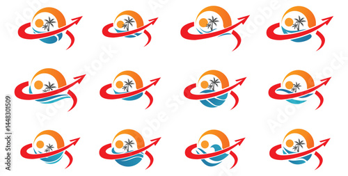templat vektor set logo biro perjalanan. Set ikon vektor templat logo liburan