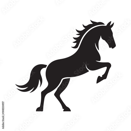 Black stallion silhouette vector illustration shows a wild horse running with its mane and tail flowing