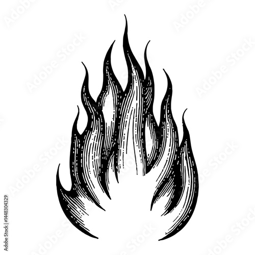 Fire Only Flames Logo Design Vintage Black and White Outline Line Art Drawing Engraving Style