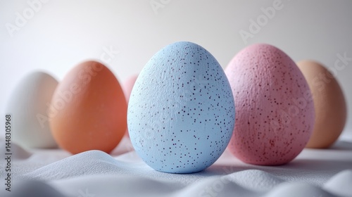 Obraz na płótnie Brightly colored eggs with sparkles arranged in an aesthetically pleasing display, suitable for Easter, spring celebrations or a fun children's arts and crafts activity. w salonie