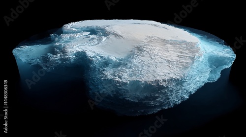 Striking visual of an icy island landscape with dark ocean in the background photo