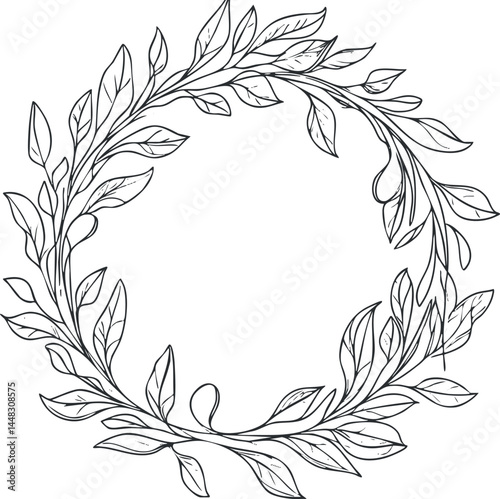 Wallpaper Mural Hand-drawn circle wreath made of delicate leafy branches and twigs in outline style Torontodigital.ca