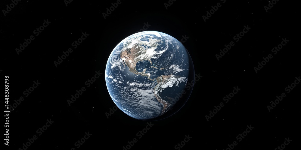 Obraz premium An image of Earth from outer space, showing the planet's surface with clouds and land masses.