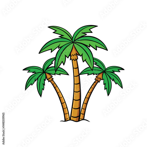Palm tree clipart with natural color in a white transparent background