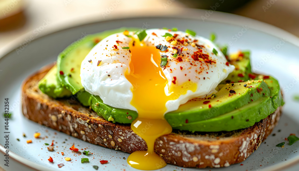 Poached Egg On Avocado Toast With Spices Poached Egg On Avocado Toast With Spices