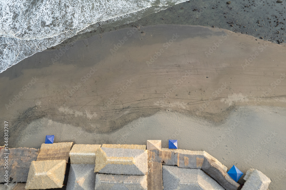 Ocean beach with canopy roofs