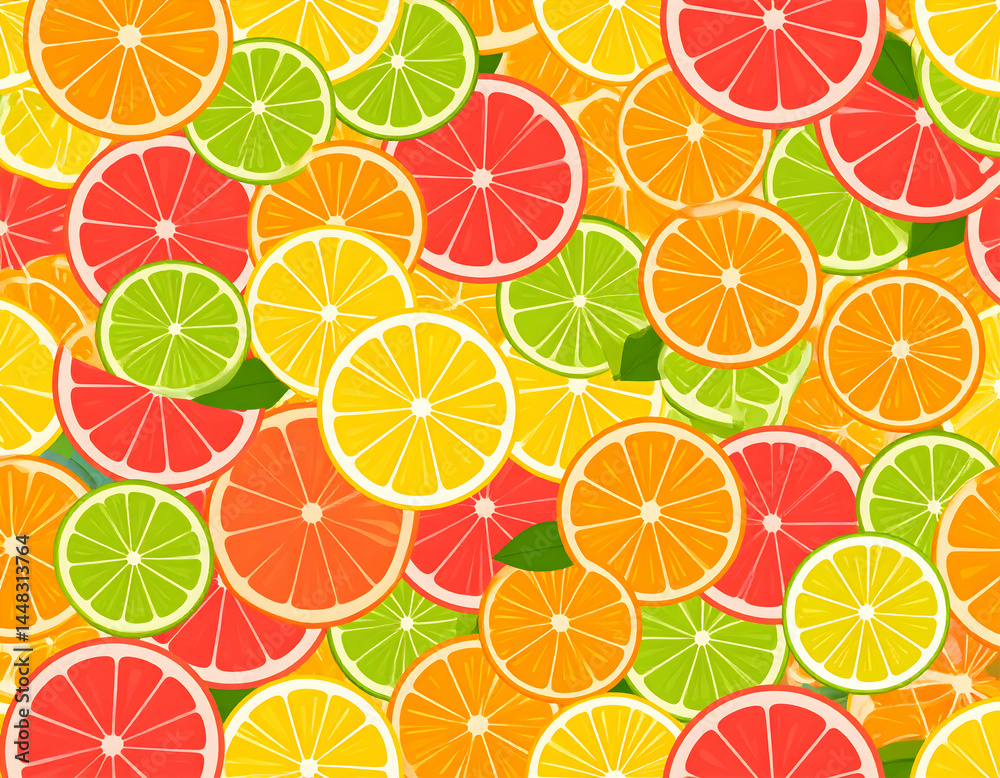 Obraz premium Colorful Citrus Fruit Slices Pattern Background