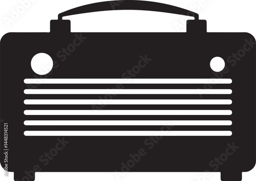 Simple silhouette of a radio with antenna, symbolizing classic communication and entertainment.