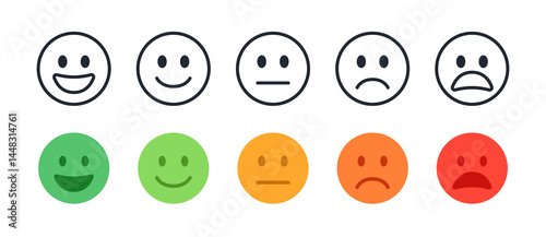 Satisfaction rate emoticon face editable stroke outline icon isolated on white background flat vector illustration.