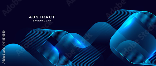 Dynamic abstract blue background with glowing wave lines. Vector.
