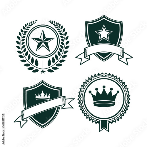 Vintage Heraldic Badge and Crest Set with Crowns and Laurel Wreaths – Vector Emblem Collection .
