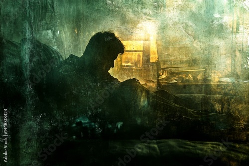 Obraz na płótnie Metaphorical trapped in darkness physical senses, of fear and despair. Anxiety nightmare. Distorted sleep visions. Trapped in darkness - nightmares, bad dreams: abstract image of mental state. w salonie