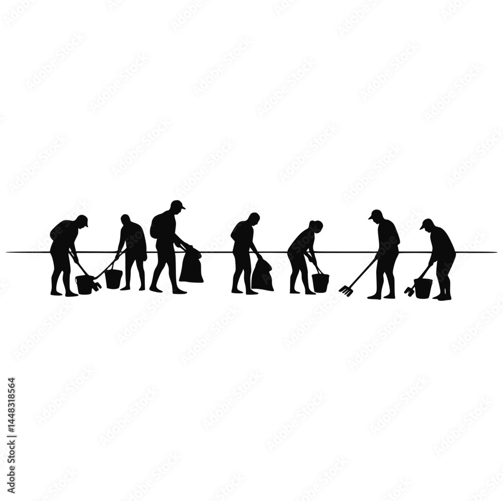 Obraz premium People Cleaning Beach for World Oceans Day Awareness