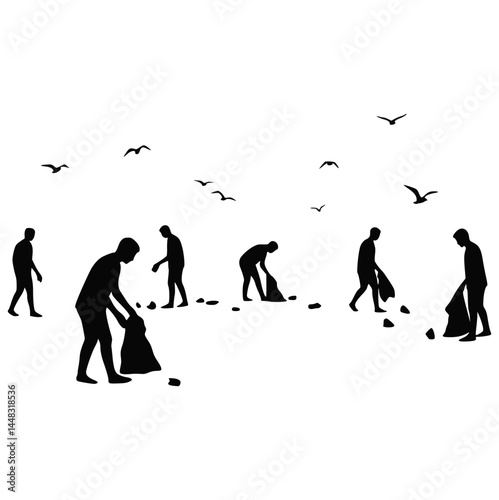 People Cleaning Beach for World Oceans Day Awareness