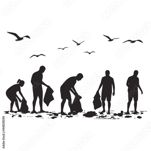 People Cleaning Beach for World Oceans Day Awareness