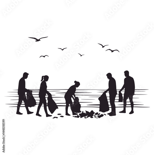 People Cleaning Beach for World Oceans Day Awareness