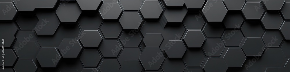 Black glossy hexagons create an abstract and modern surface texture for industrial aesthetic Black glossy hexagons create an abstract and modern surface texture for industrial aesthetic