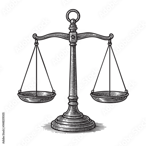 balance scale woodcut engraving vector illustration
