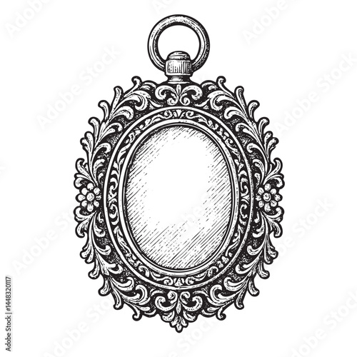 locket woodcut engraving vector illustration