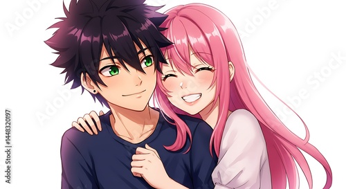 Anime Couple in Warm Embrace