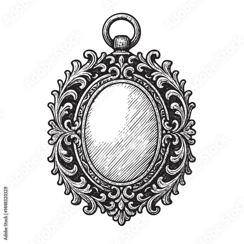 locket woodcut engraving vector illustration