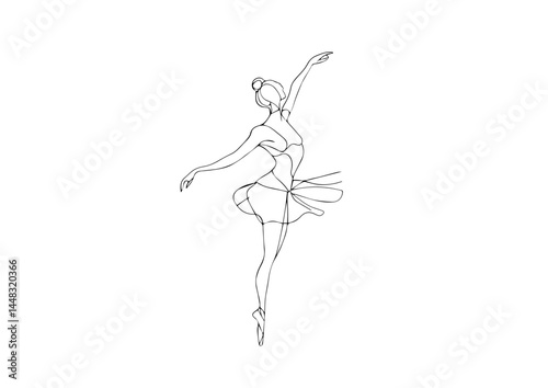 Ballerina dancing gracefully in minimalist line art on white background