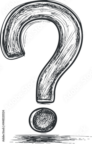 Hand drawn black and white sketch of a question mark symbol representing query and uncertainty