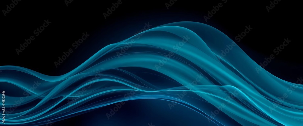 Fototapeta premium Elegant abstract wave art Midnight, teal, dark blues Vibrant, colorful, contemporary design, ocean, dark blue