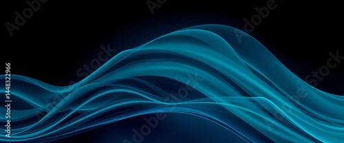 Elegant abstract wave art Midnight, teal, dark blues Vibrant, colorful, contemporary design, ocean, dark blue