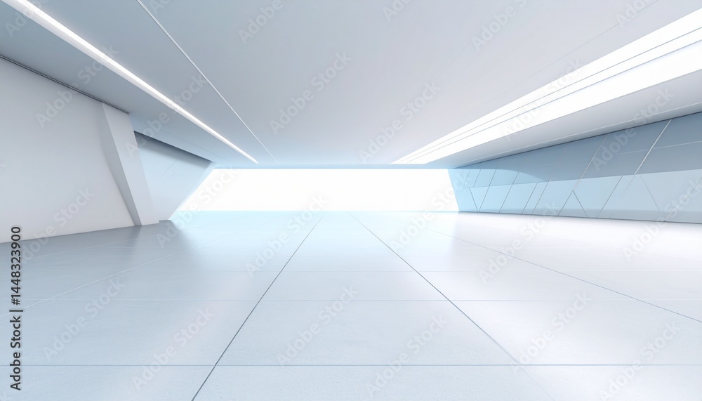 Obraz premium Minimalist white interior space with geometric elements and bright light source