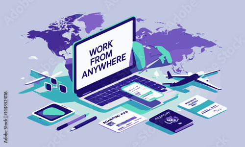 A modern flat vector illustration nomad lifestyle essential travel items, easily editable.