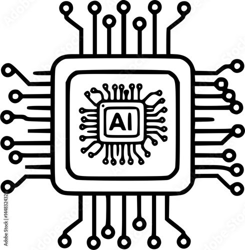 ai artificial intelligence computer processor chip circuit vector icon