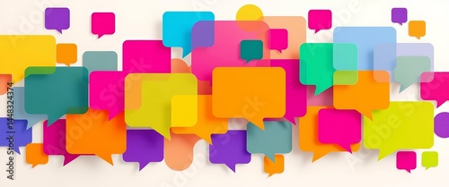 Abstract colorful chat bubbles overlapping and interacting, vibrant flat vector design,  message,  connection