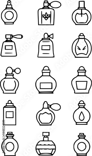 vector set of perfume bottles silhouettes icon. cosmetic spray. fragrance symbol design vector illustration
