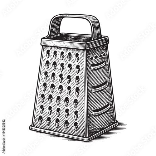 metal grater woodcut engraving vector illustration