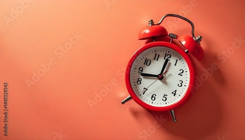 Wallpaper Mural top view of classic alarm clock on peach background Torontodigital.ca