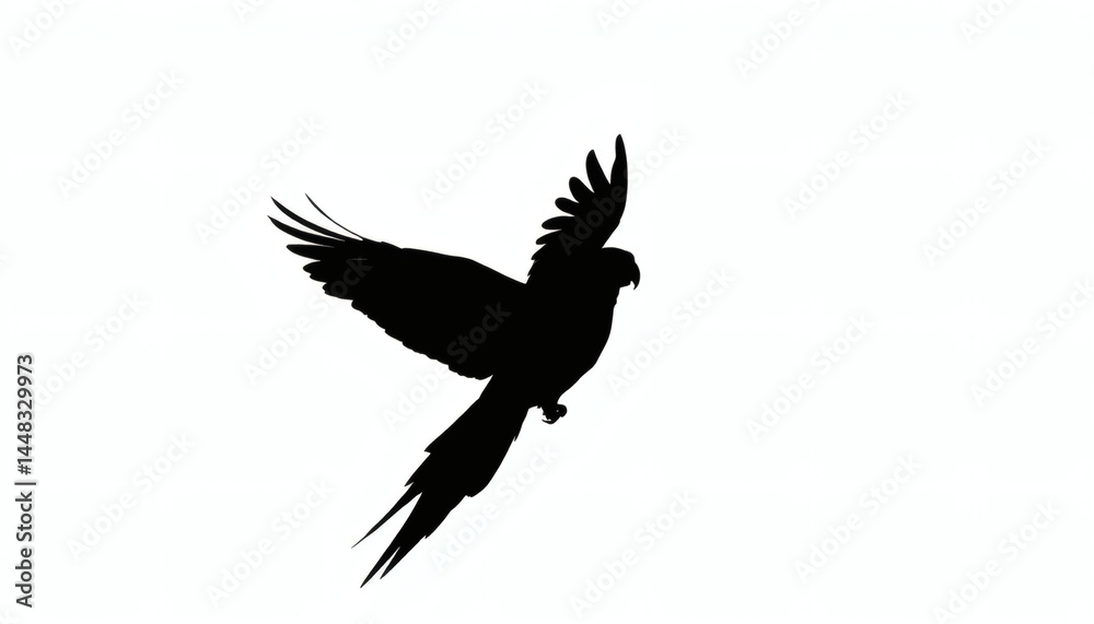 Obraz premium Silhouette of a Bird Flying on a Clean White Background with Minimalist Style