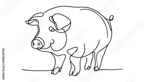 Continuous one single minimal line drawing pig