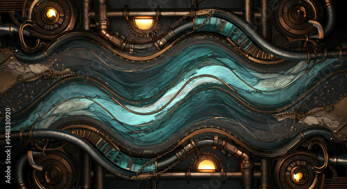 Abstract Steampunk Mechanical Waves Background Pattern