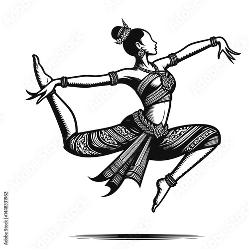 Thai dancer performing graceful movement in traditional attire  