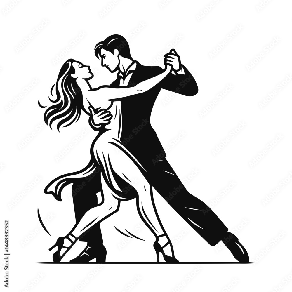 Fototapeta premium Paso Doble Dancing Couple Expressing Passion in Black and White