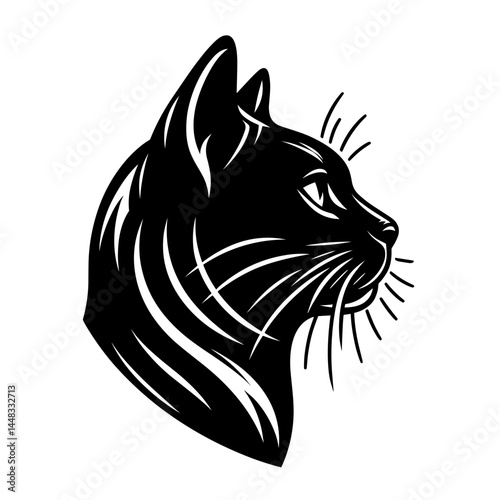 Black cat silhouette with elegant features  
