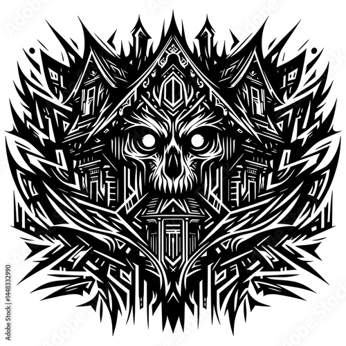 Haunted House with Skull Design in Gothic Style - Halloween Haunted House  