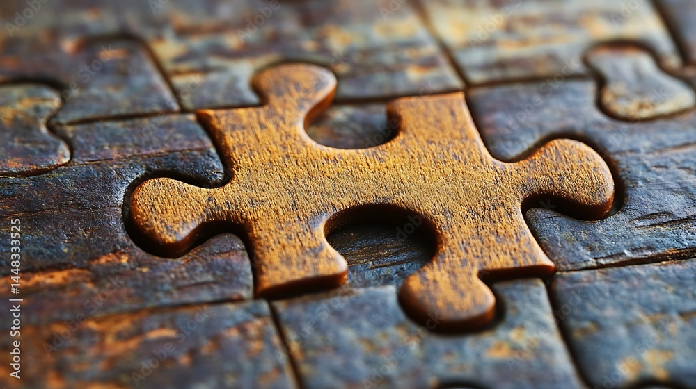 Fitting Wooden Puzzle Piece Completes Rustic Jigsaw for Strategy Concept Fitting Wooden Puzzle Piece Completes Rustic Jigsaw for Strategy Concept